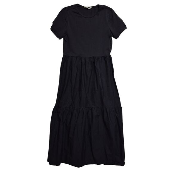 Stradivarius T Shirt Maxi Dress Black Women Small Tiered Casual Modest - Picture 1 of 10